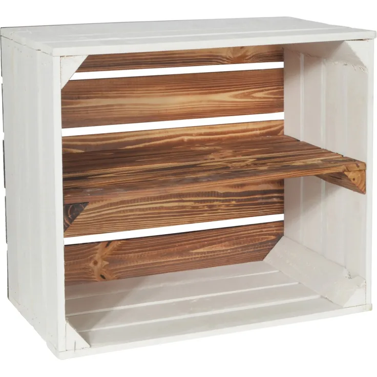 CHICCIE 3 Set Holzkiste Grete Geflammt Weiß 50x40x30cm - Langes Regal Obstkiste Dekokiste Weinkiste