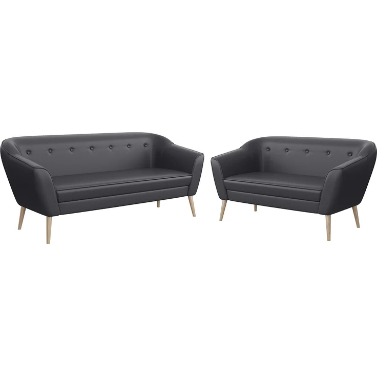 MEBLINI Sofa-Set DORIS 3+2 - Grau Kunstleder - für Wohnzimmer - Mini Lounge für fünf Personen - Küchensofa - Sofa Klein - Sitzgarnitur - Polstergarnitur - Sofagarnituren – Bild 1