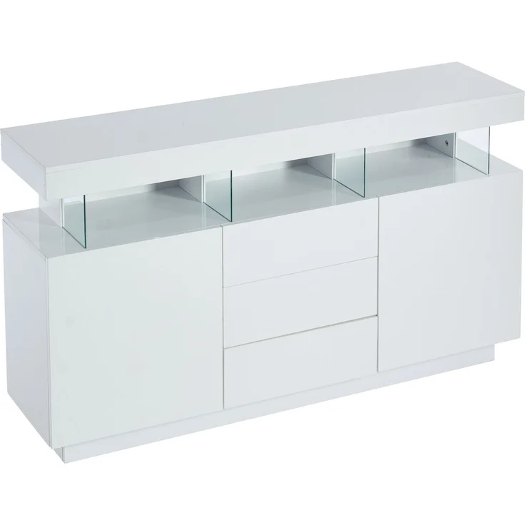 DESVIAE Sideboard mit 3 Schubladen und LED-Beleuchtung, 140x80x35 cm, Spanplatte und Acryl, Weiß – Bild 8