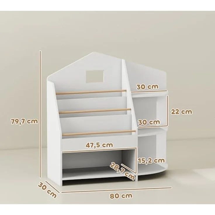 AIYAPLAY Kinderregal mit 7 Regalen, Bücherregal aus Holz 1-tlg, für Kinderzimmer, Spielzimmer, Weiß – Bild 3