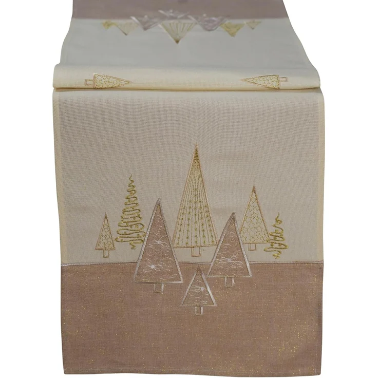 matches21 HOME & HOBBY Tischdecke 40x140 cm Tischläufer beige edler Tannenbäume Stick für Weihnachten (1-tlg), Ideal für Advent und Weihnachtsdeko