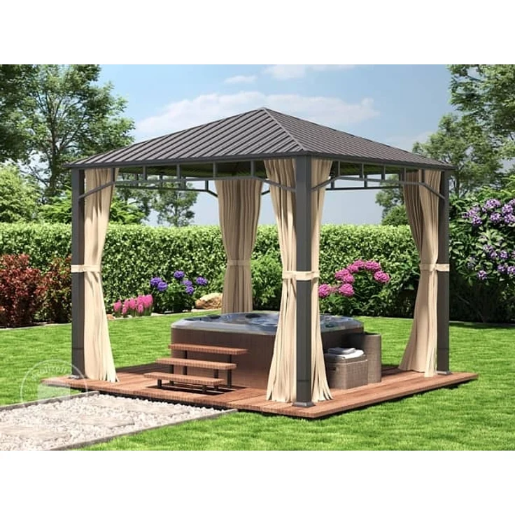 Gartenpavillon 3x3 m Stahldach Hardtop 4 Seitenteile in Champagner, Pfosten 9x9 cm – Bild 2