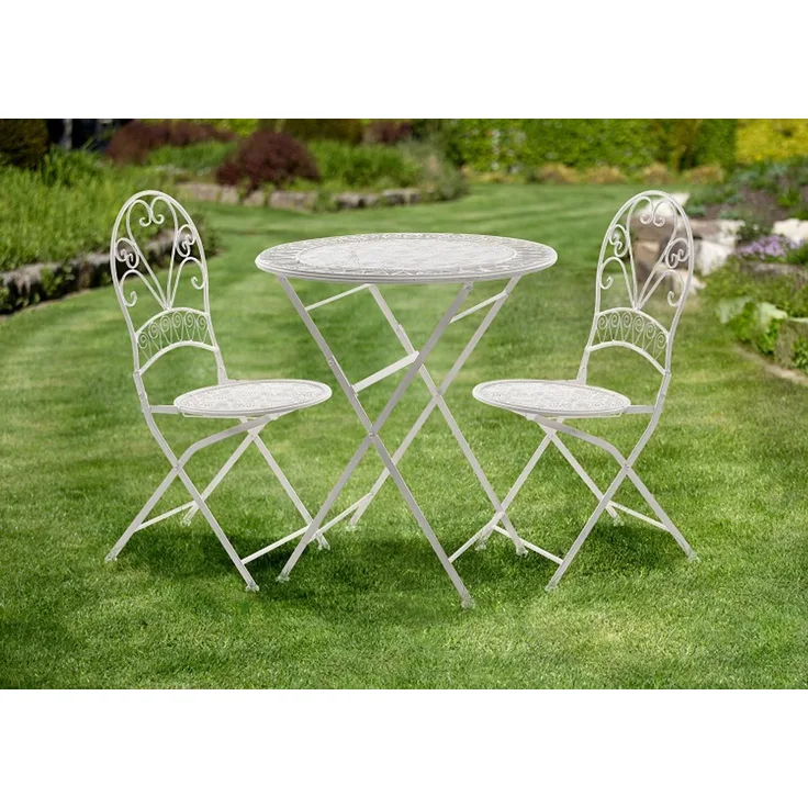 Terassen Möbel-Set Bistro Garten Balkon Gartendeko antik weiß 2 Stühle und Tisch