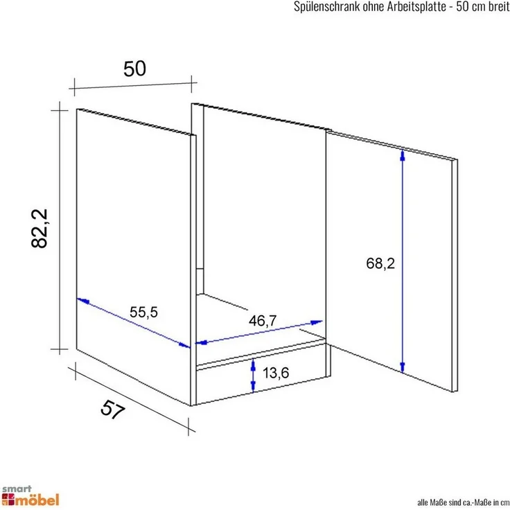 Flex-Well Spülenunterschrank Spülenunterschrank ohne Arbeitsplatte - 50 cm breit - Buche – Namu – Bild 3