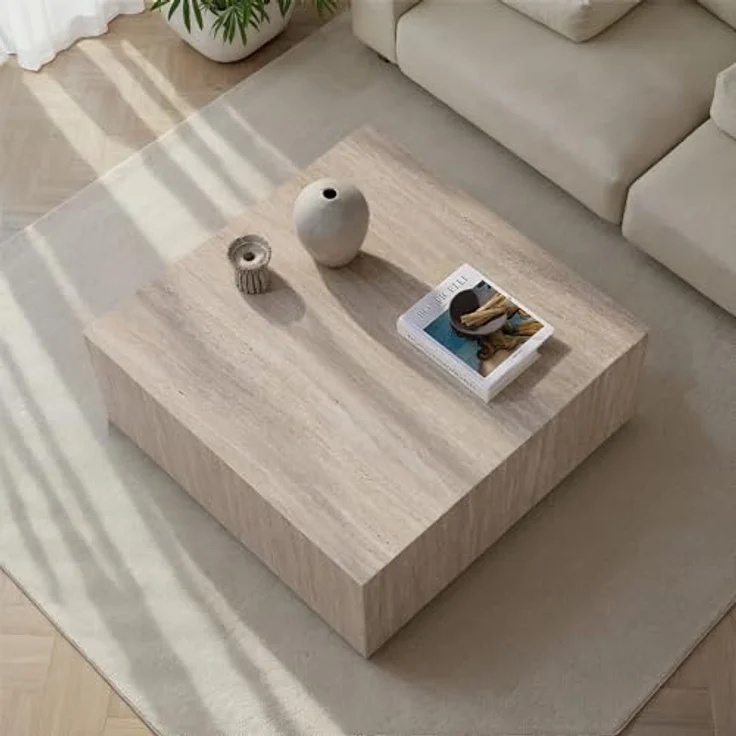 Elegant Coffee Table, Travertine Color, 90 x 35 x 90 cm | 100% MDF, 18 mm Thickness | Stylish Addition for Modern Living Rooms & Spaces – Bild 4
