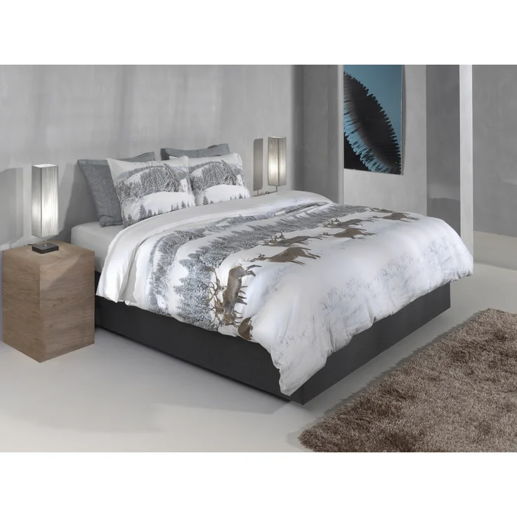 Zo! Home Flanell Bettwäsche 155x220 cm Cervo white Hirsch Wald Winter Bäume – Bild 3