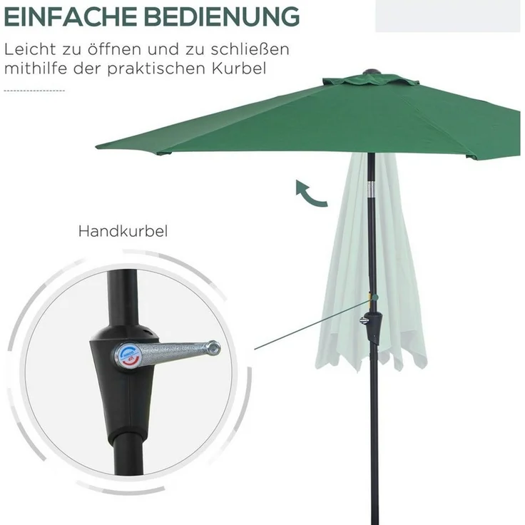 Outsunny Sonnenschirm Marktschirm mit Handkurbel, aus Alu 180/ Polyester, LxB: 260x260 cm, Marktschirm, Sonnenschirm, ohne Schirmständer – Bild 3