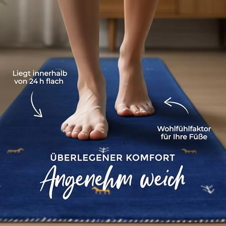 carpetfine 'Gabbeh Uni' Wollteppich, reine Wolle, Blau, 60x180 cm – Bild 5