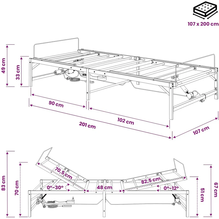 vidaXL Elektrisch verstellbares Bettgestell Weiß 107 x 200 cm Stahl 42021400 – Bild 11