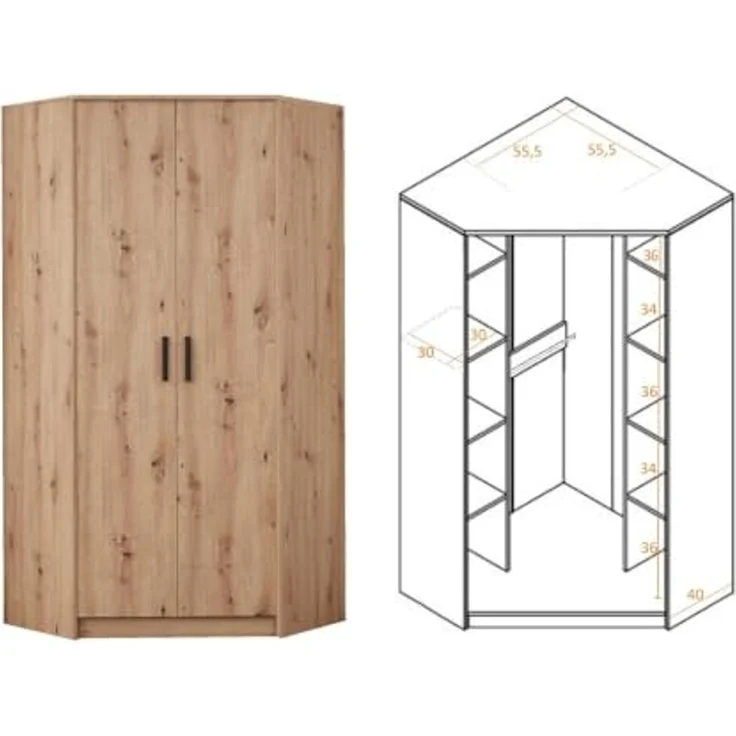 Marmex Möbel Grant Set-35A Schranksystem mit mit Aufsätzen und Kommode für Schlafzimmer, Garderoben-Set, Schlafzimmer-Set, laminierte Spanplatte, artisan Eiche + schwarz, 228/195 x 235 x 40 cm – Bild 4