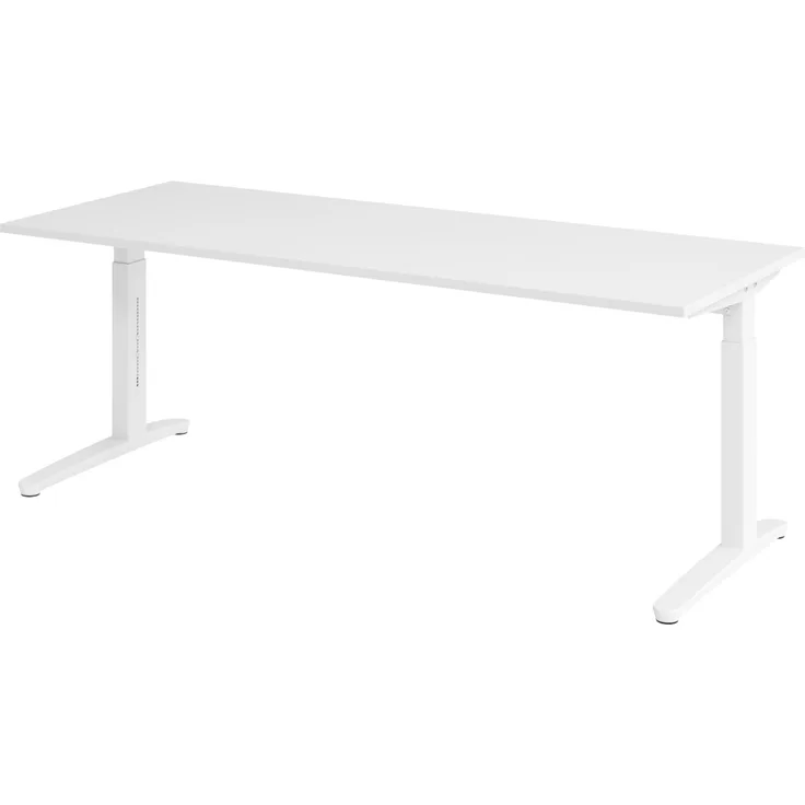 bümö manuell höhenverstellbarer Schreibtisch 200x80 in weiß, Gestell in weiß - PC Tisch höhenverstellbar & groß, höhenverstellbarer Tisch Büro, großer Computertisch verstellbar, X20-W-WW