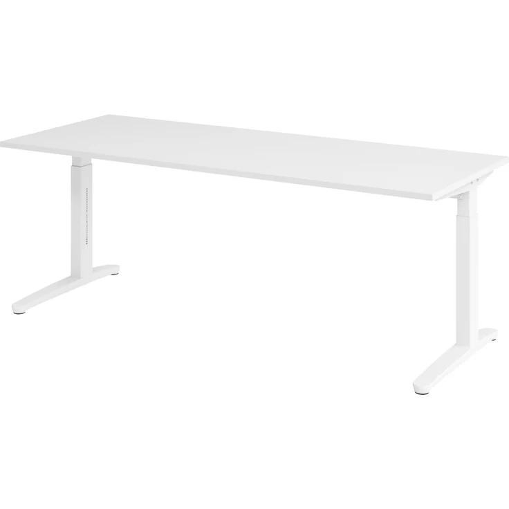 bümö manuell höhenverstellbarer Schreibtisch 200x80 in weiß, Gestell in weiß - PC Tisch höhenverstellbar & groß, höhenverstellbarer Tisch Büro, großer Computertisch verstellbar, X20-W-WW – Bild 1