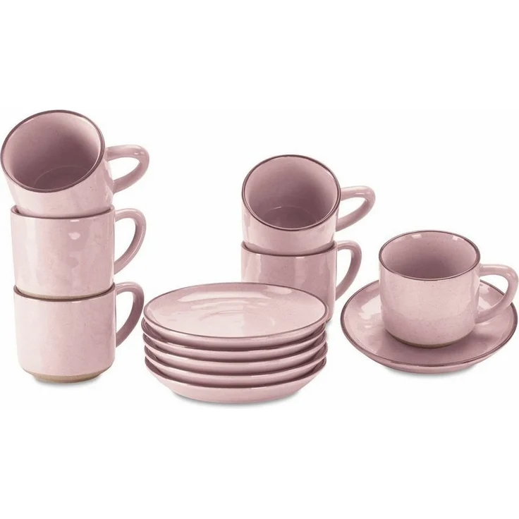 Mirabeau Geschirr-Set Tasse mit Untertasse 6er Set Biarré rosa, Steinzeug – Bild 5