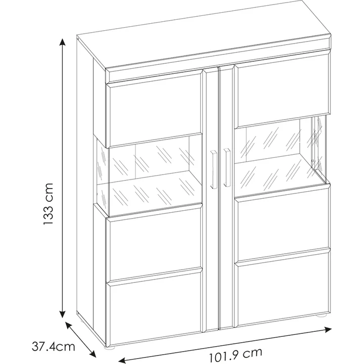 Wohn-/Esszimmer Highboard mit Beleuchtung, Grandson Eiche Nb. CARIATI-129, B/H/T ca. 101,9/133/37,4 cm – Bild 5