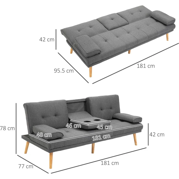 DESVIAE Schlafsofa mit klappbarem Tisch, 181x78x77 cm, Polyester, Dunkelgrau – Bild 7