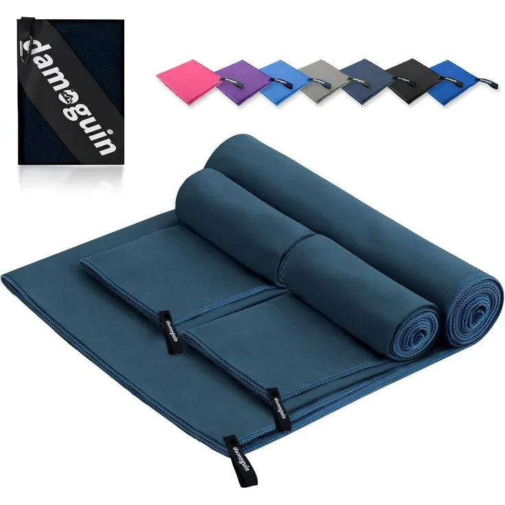 Mikrofaser Handtuch 3er-Set Fitness Strand Reise Groß Klein Marineblau