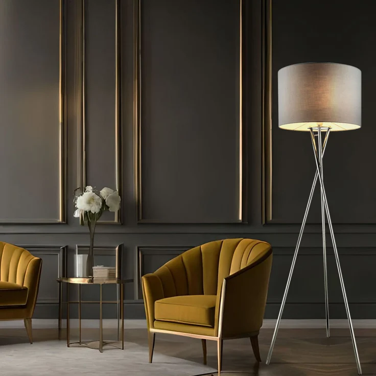 LED Stehleuchte, chrom, Textil grau, H 160 cm – Bild 7