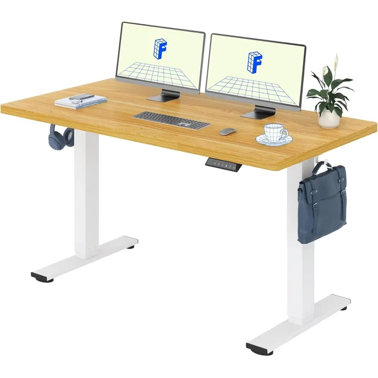 Flexispot EG1 Höhenverstellbarer Schreibtisch Elektrisch 2-Fach-Teleskop mit Tischplatte (Ahorn, Weiß Gestell, 140x70 cm)