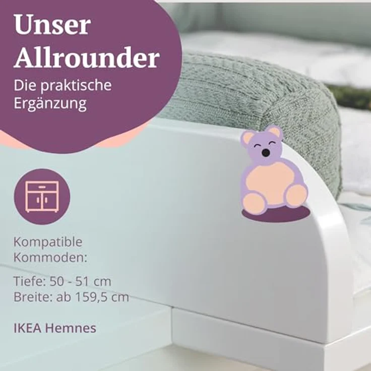 Puckdaddy Wickelaufsatz Levi 160x11x80 cm aus Holz in Weiß für IKEA Hemnes Kommoden – Bild 5