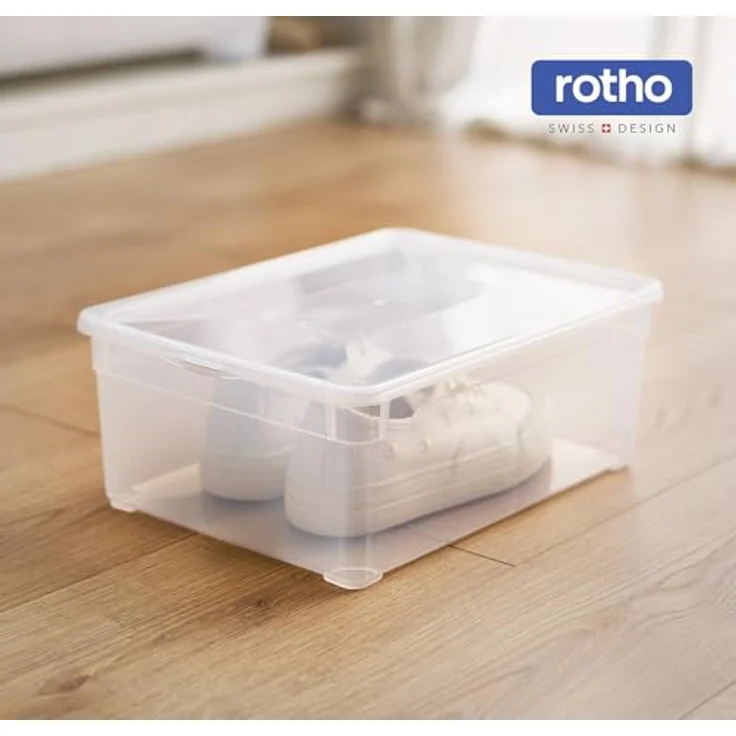 Rotho CLEAR Box 6er-Set Aufbewahrungsbox 10 l mit Deckel, platzsparend stapelbar 36×26×14 cm, transparent blau – Bild 6