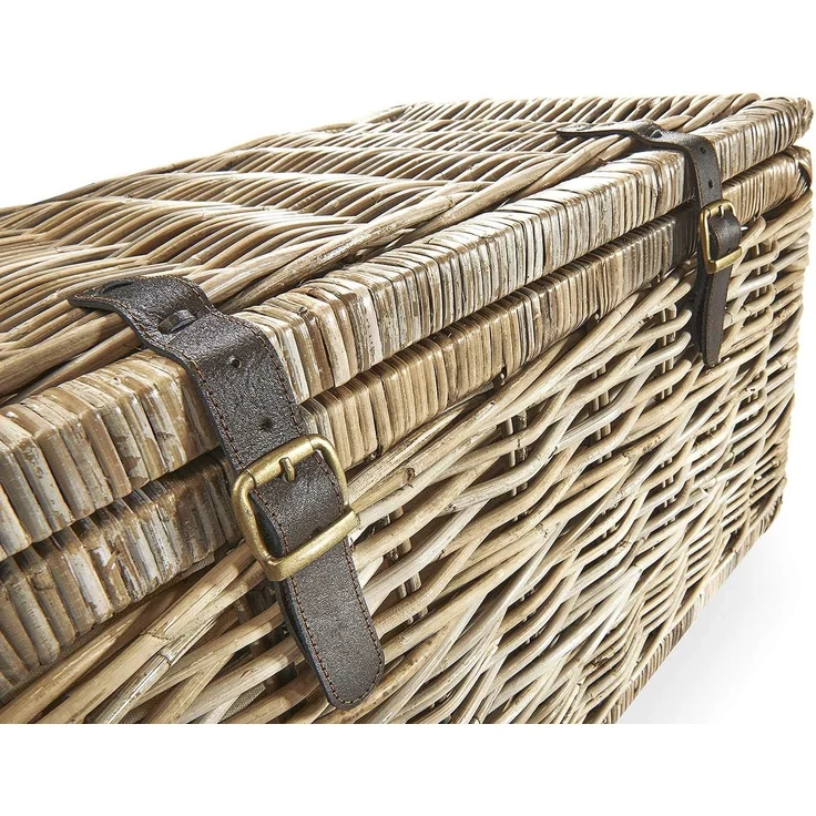 Kobolo Truhe Sitztruhe aus Rattan Kubu grau mit Stoffeinsatz – Bild 5