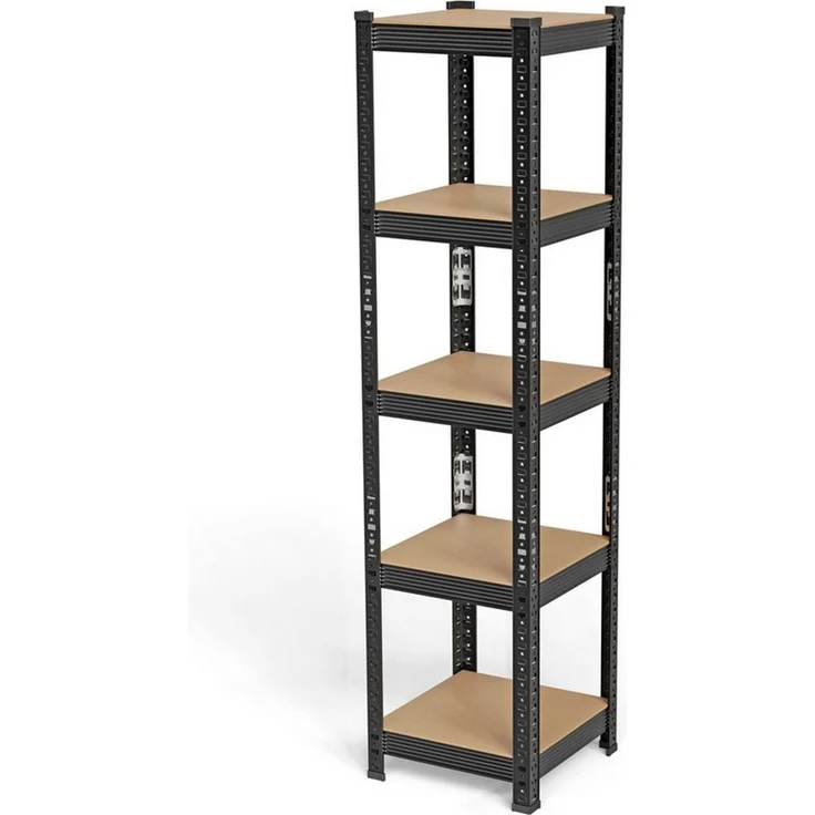 JEOBEST Schwerlastregal Kellerregal, Lagerregal 150x37x37cm, Metall, Keller/Garage /Lager, 1/2-tlg, 5 MDF-Platten Kellerregal, Steckregal (Schwarz) – Bild 1