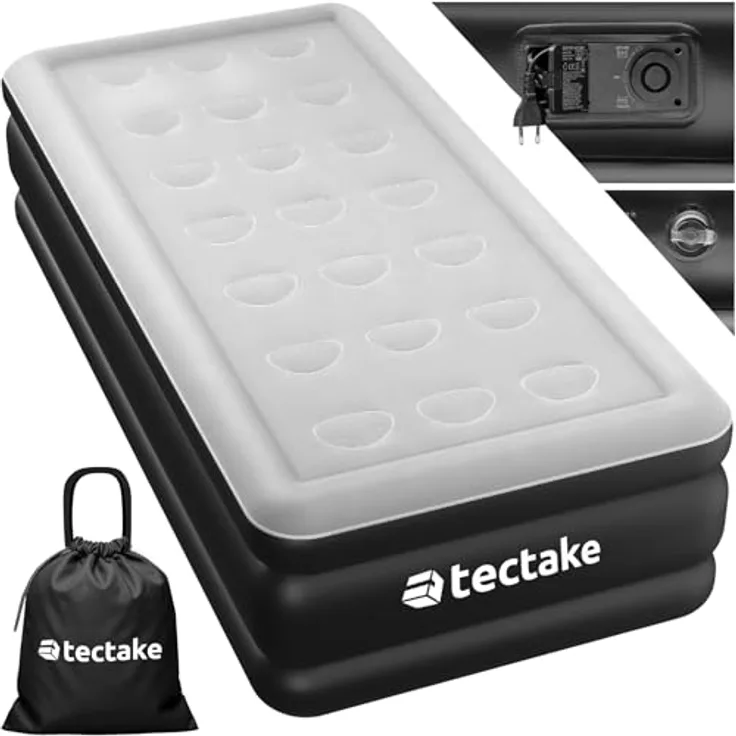 tectake Luftbett AirDreams, selbstaufblasbar mit elektrischer Pumpe, Schwarz/Weiß, 200 x 101 cm, belastbar bis 150 kg