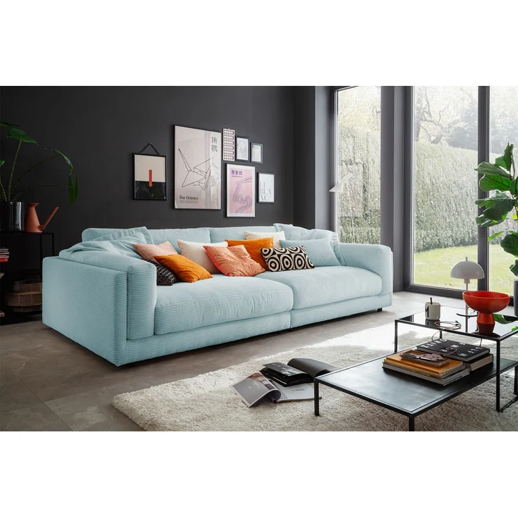 KAWOLA Big Sofa RAINA Cord hellblau 85 x 150 x 254 cm – Bild 1