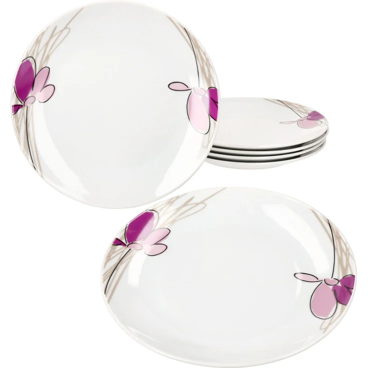 6er Set Viola Kuchenteller Porzellan 6 Personen Dessert Frühstücks-Teller Blumen – Bild 3