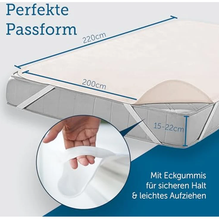 SETEX – Molton Matratzenschoner 200x220 cm naturfarben – Matratzenauflage für Bettmatratzen 15-22cm Höhe – Matratzenschutz Fixspannauflage mit Eckgummis – Standard 100 by Oeko-TEX – Bild 6
