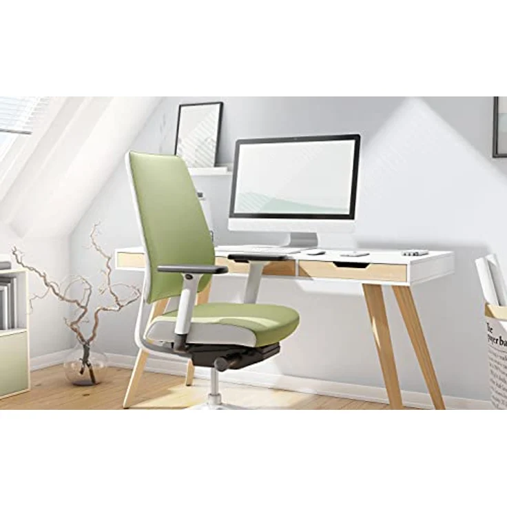 Interstuhl Joyce Interior Edition, ergonomischer Bürostuhl mit Synchromechanik, verstellbarer Rückenlehne und Lordose, Designer-Rollen (Grün | Hellgrau) – Bild 5