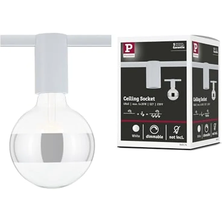 Paulmann 94974 URail Spot Ceiling Socket Weiß E27 dimmbar ohne Leuchtmittel
