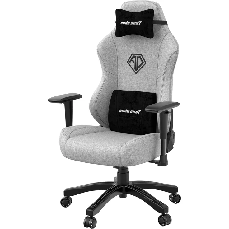 Anda Seat Phantom 3 Stoff Gaming Stuhl für Erwachsene – Ergonomisch PC Stuhl mit verstellbaren 2D Armlehnen, Kopfstütze & Lendenkissen, Bequemer Design, Belastbarkeit bis 90 kg, Grau