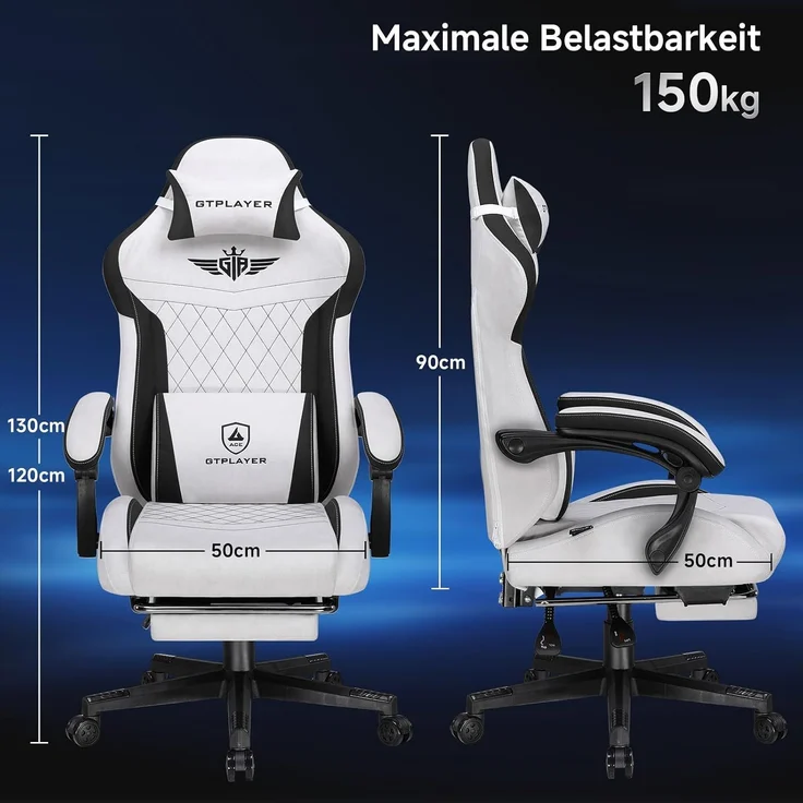 GTPLAYER Gaming-Stuhl Stoff Gaming Chair Ergonomisch Bürostuh PC Stuhl, 150kg Belastbarkeit, Schreibtischstuh mit Federsitzkissen und Fußstütze – Bild 8