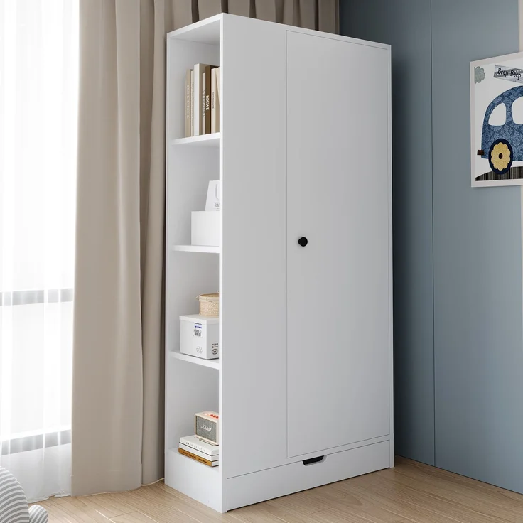 Merax Kleiderschrank 70*40*170cm, Eintürige Ausführung, mit Einlegeböden und Schubladen, Weiß – Bild 2