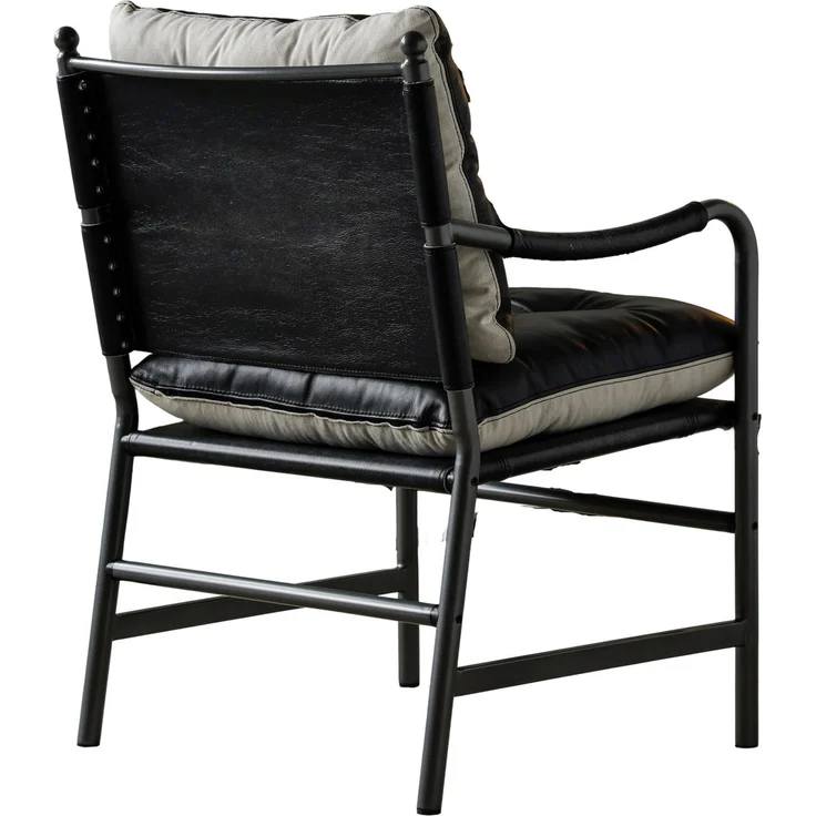 Akzentstuhl 60cm×62cm×90cm aus Leder und Metall – schwarzer Loungesessel im Mid-Century-Design – Bild 9