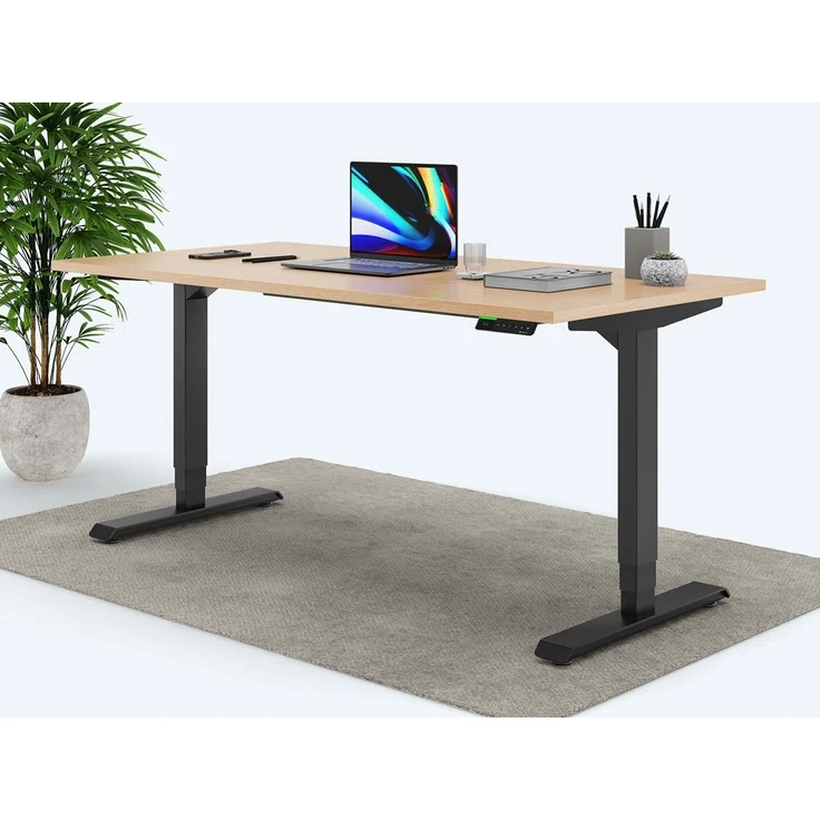 Desktopia Pro X - Elektrisch höhenverstellbarer Schreibtisch / Ergonomischer Tisch mit Memory-Funktion, Buche, Gestell Schwarz, 160x80 cm – Bild 1