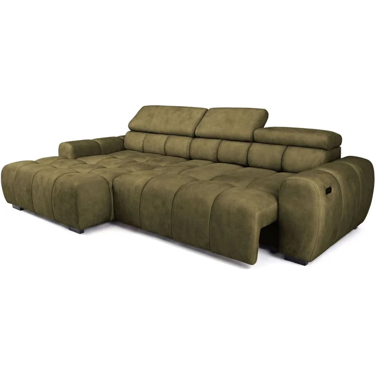 Ecksofa Schlafsofa VELUNIO RELAX in Stoff Salvador Olivgrün Ottomane Links – Bild 3