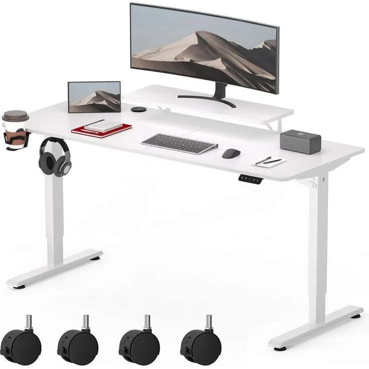 SANODESK Schreibtisch Elektrisch höhenverstellbarer Schreibtisch, Ergonomisches Design, 140/120 cm Breit, 60 cm Tief