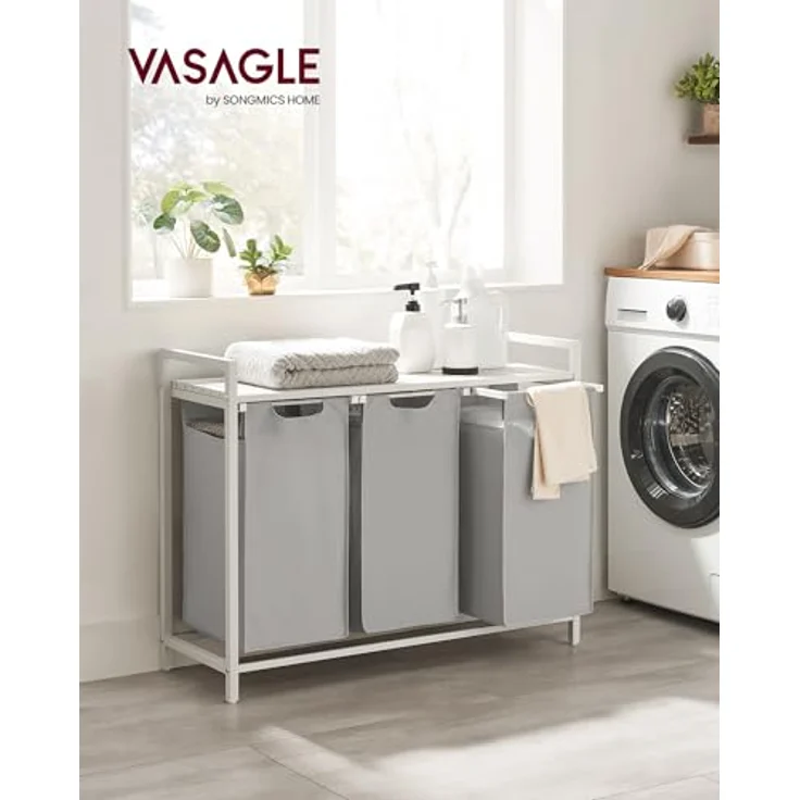 Vasagle Wäschekorb, 3 Fächer, mit Ablage, ausziehbar und abnehmbar, 3x38 L – Bild 3
