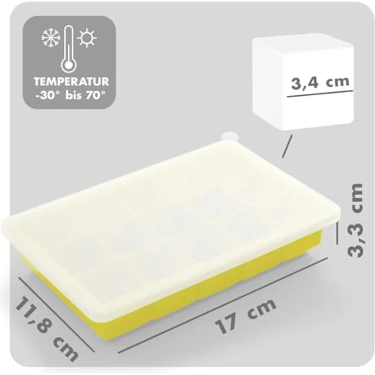 Blumtal Eiswürfelformen Silikon 3er Set - 15er Eiswürfelform mit Deckel - BPA-freie Silikon Eiswürfelform - Ice Cube Tray lebensmittelecht - Ice Tray - Grau + Grau + Gelb – Bild 4