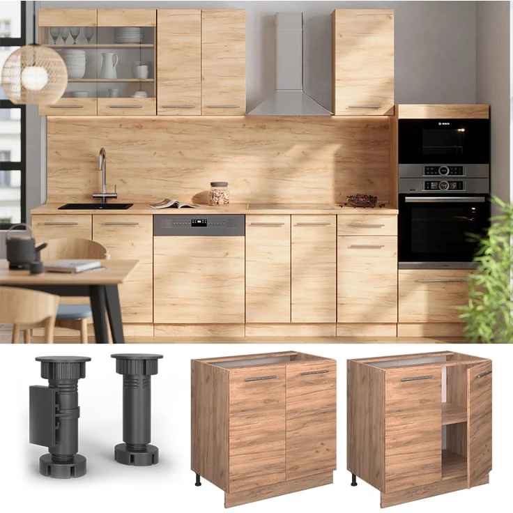 Küchenunterschrank Fame-Line Goldkraft Eiche 80 cm mit Regal, AP Anthrazit Vicco – Bild 4