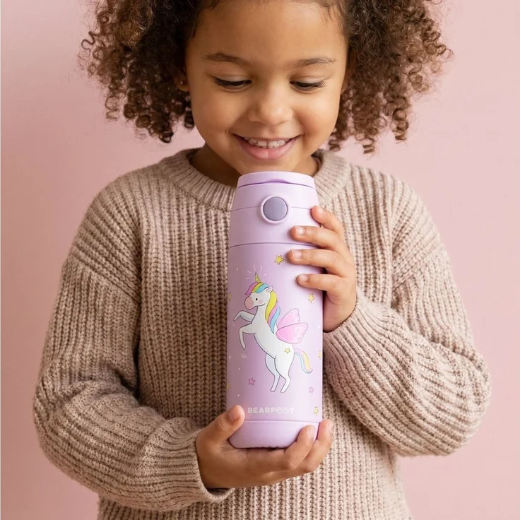 BEARFOOT Trinkflasche Thermo Kinder Trinkflasche Edelstahl - Einhorn lila, Thermosflasche, auslaufsicher, Edelstahl, Kinderflasche, BPA-frei – Bild 3