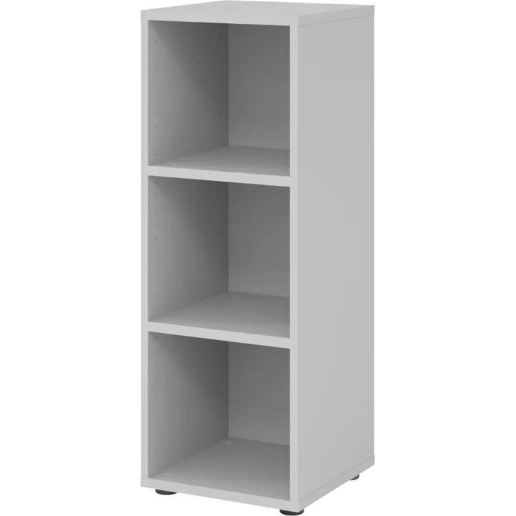 bümö Regal grau, Standregal aus Holz für 3 Ordnerhöhen - Bücherregal klein 40 cm schmal, Aktenregal für Ordner & Bücher, kleines Büroregal, Holzregal, Ordnerregal, Buchregal Dachschräge, 934RE-5