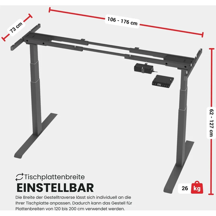 bümö höhenverstellbarer Schreibtisch Gestell, Lite in weiß, elektrisch höhenverstellbar mit Memory-Steuerung - Schreibtischgestell für Bürotisch höhenverstellbar, LXK65M2-W – Bild 2