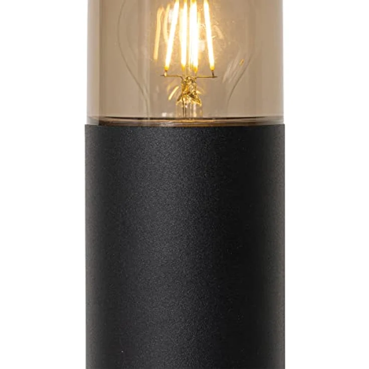 Qazqa Odense, Moderne Pollerleuchte für den Garten, schwarz mit Rauchglas, max. 15W, IP44, dimmbar, E27 Fassung, 30cm – Bild 4