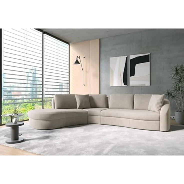 Cavadore Ecksofa Jawa / Bodennahe Eckcouch mit Sofa 2,5-sitzig und Trapezecke halbrund (60 Grad) / 366 x 88 x 230 / Mikrofaser, Perlbeige – Bild 2