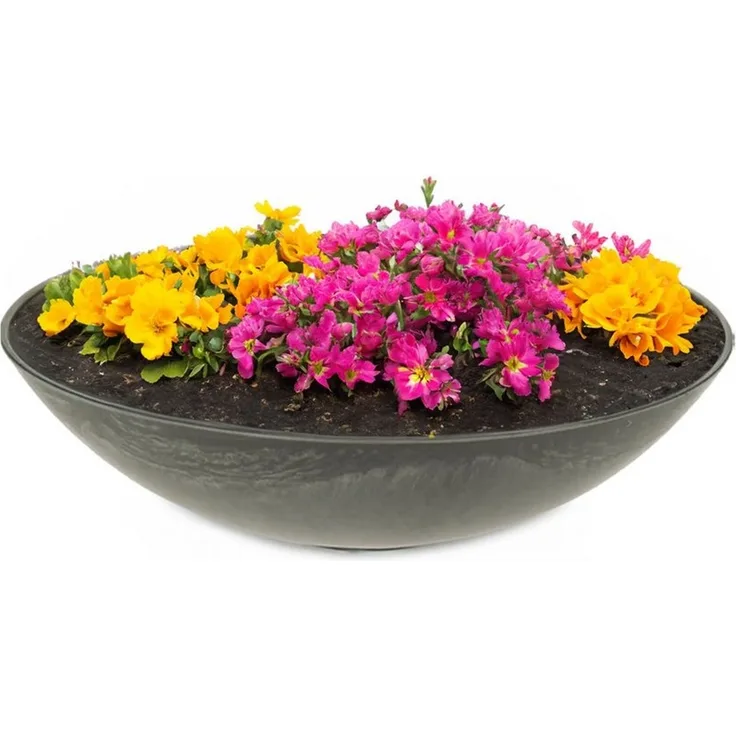 matches21 HOME & HOBBY Blumentopf Flache Pflanzschale für draussen Dekoschale rund schwarz 28 cm (1 St), Blumen-Schale als wetterfeste Friedhof-Schale Grab-Schmuck Grabschale