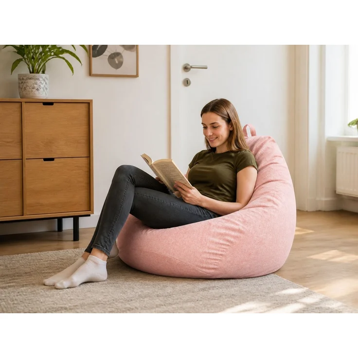 Sitzsack-Hülle ohne Füllmaterial, Rosa, 90 x 110 cm, Stoffbezug für Innen- und Außenbereich – Bild 2