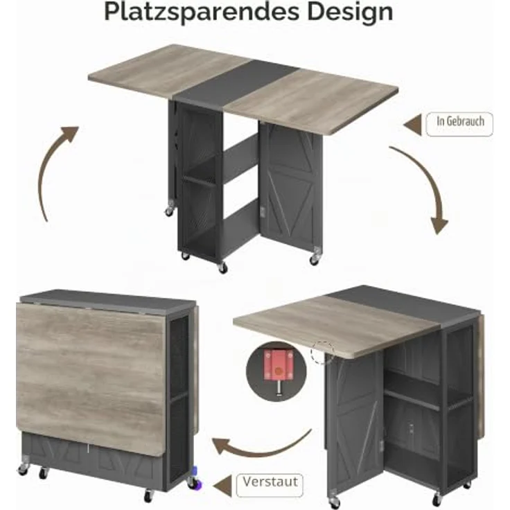 Jocoevol Esstisch Klappbar, Küchentisch mit Zweilagigem, für 2-4 Personen | Moderner Klapptisch, Esszimmertisch für Küchentisch mit Trennwand und Rollen für Küche & Esszimmer, 120x60x76cm, Mattschwarz – Bild 6
